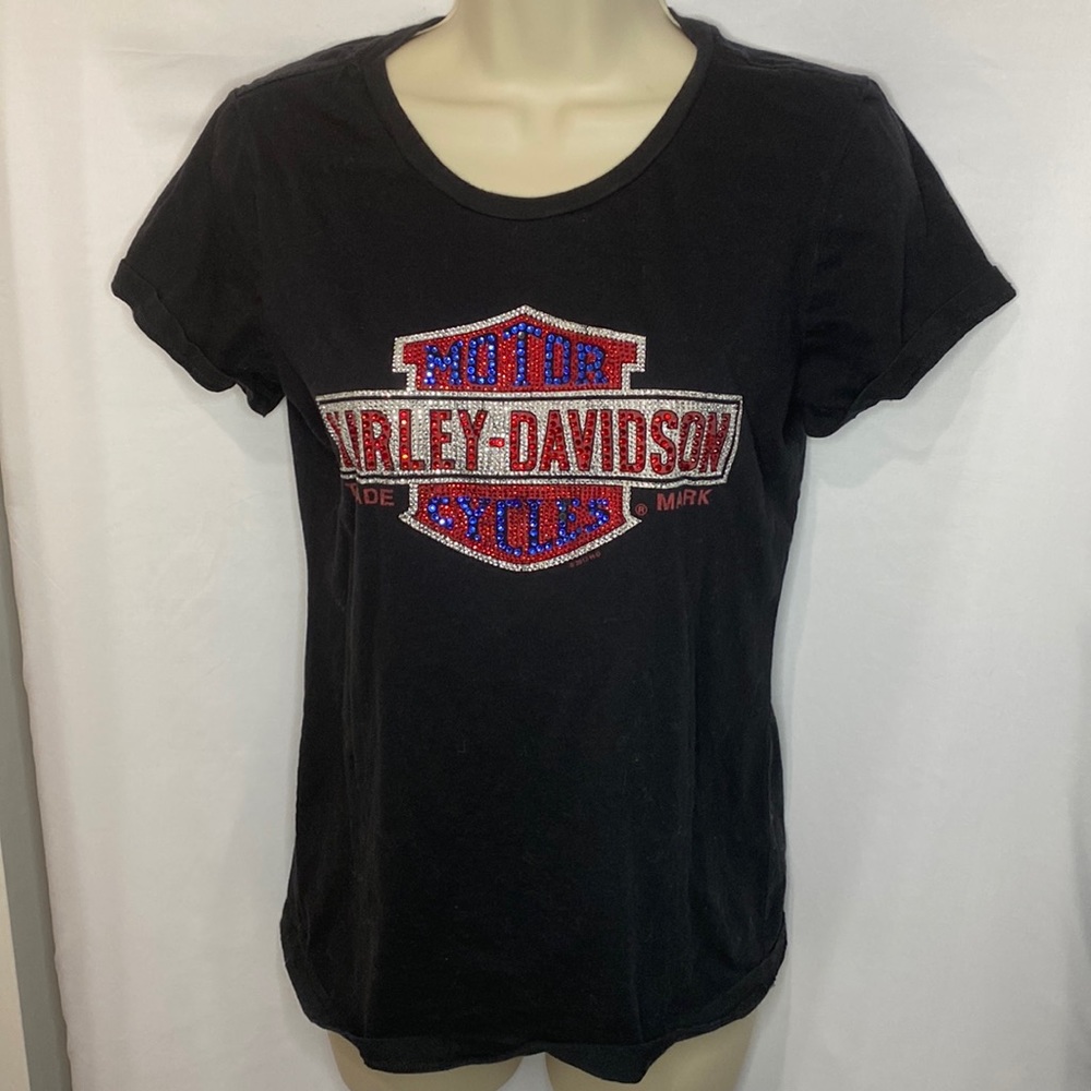 Black bedazzled Harley Davidson t-shirt.